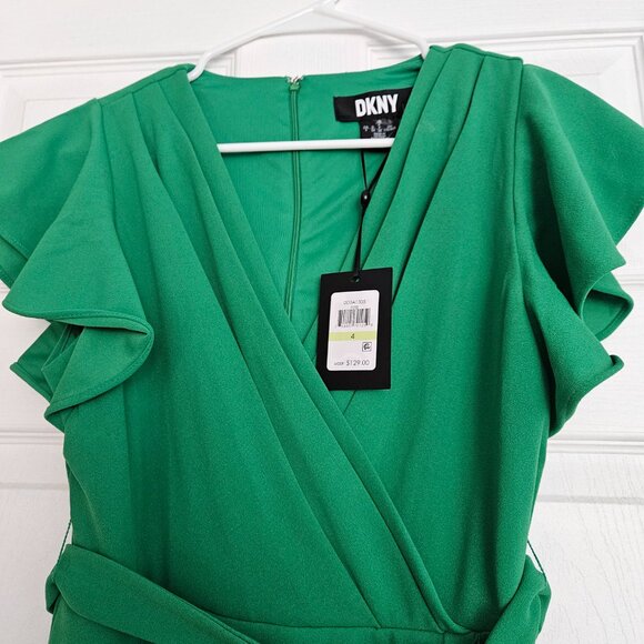 DKNY Faux wrap dress, High/Low, Apple green Size 4 New with tags - Picture 7 of 13